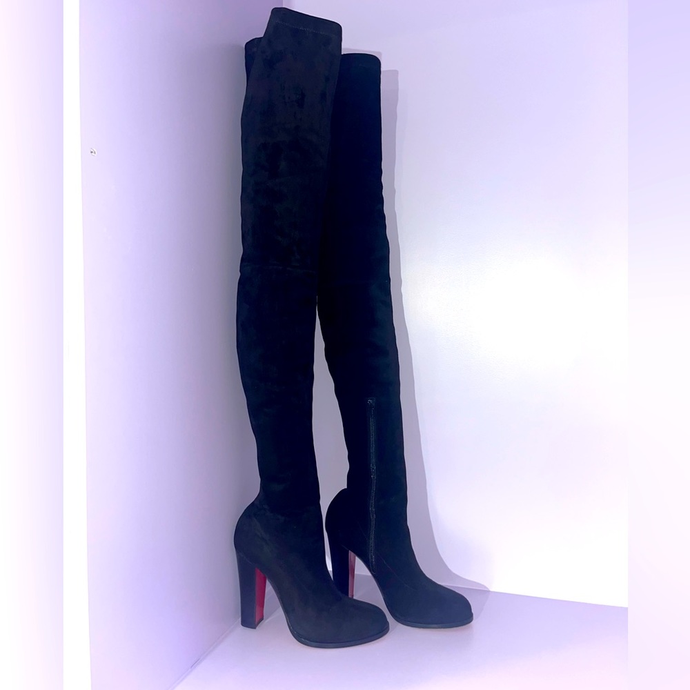 Christian Louboutin Alta Top Black Suede OTK Boot, 70mm